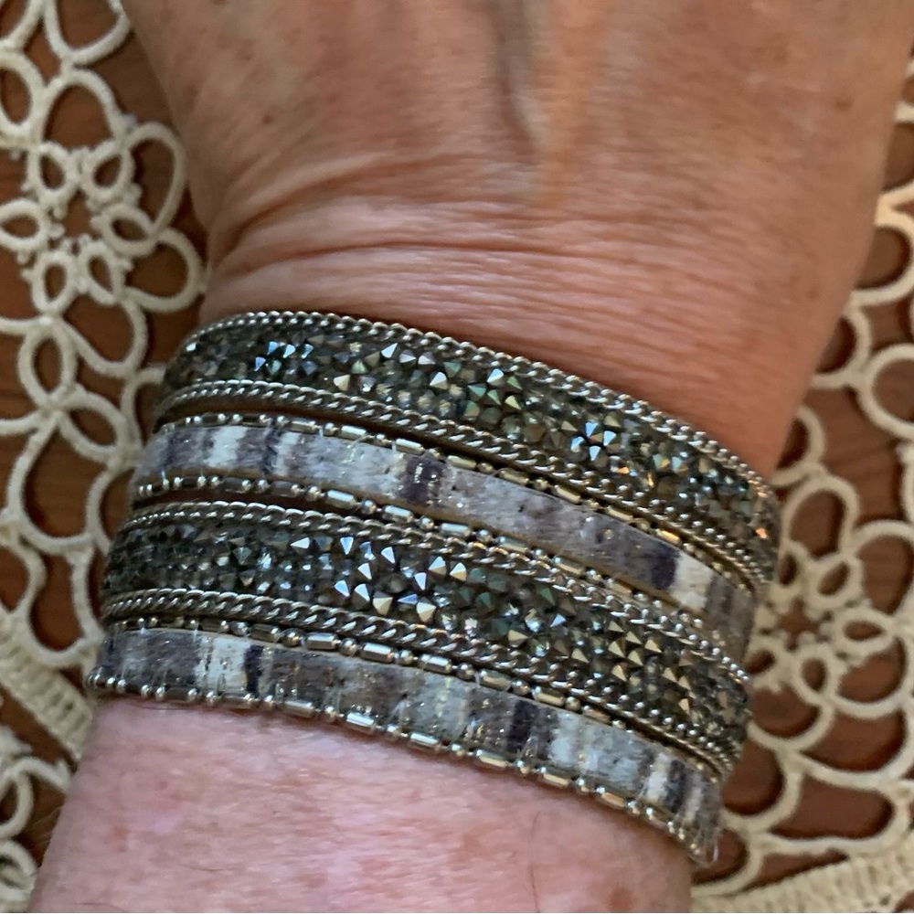“Leather & More” Moonstone Beaded Cuff Leather Bracelet  UEC